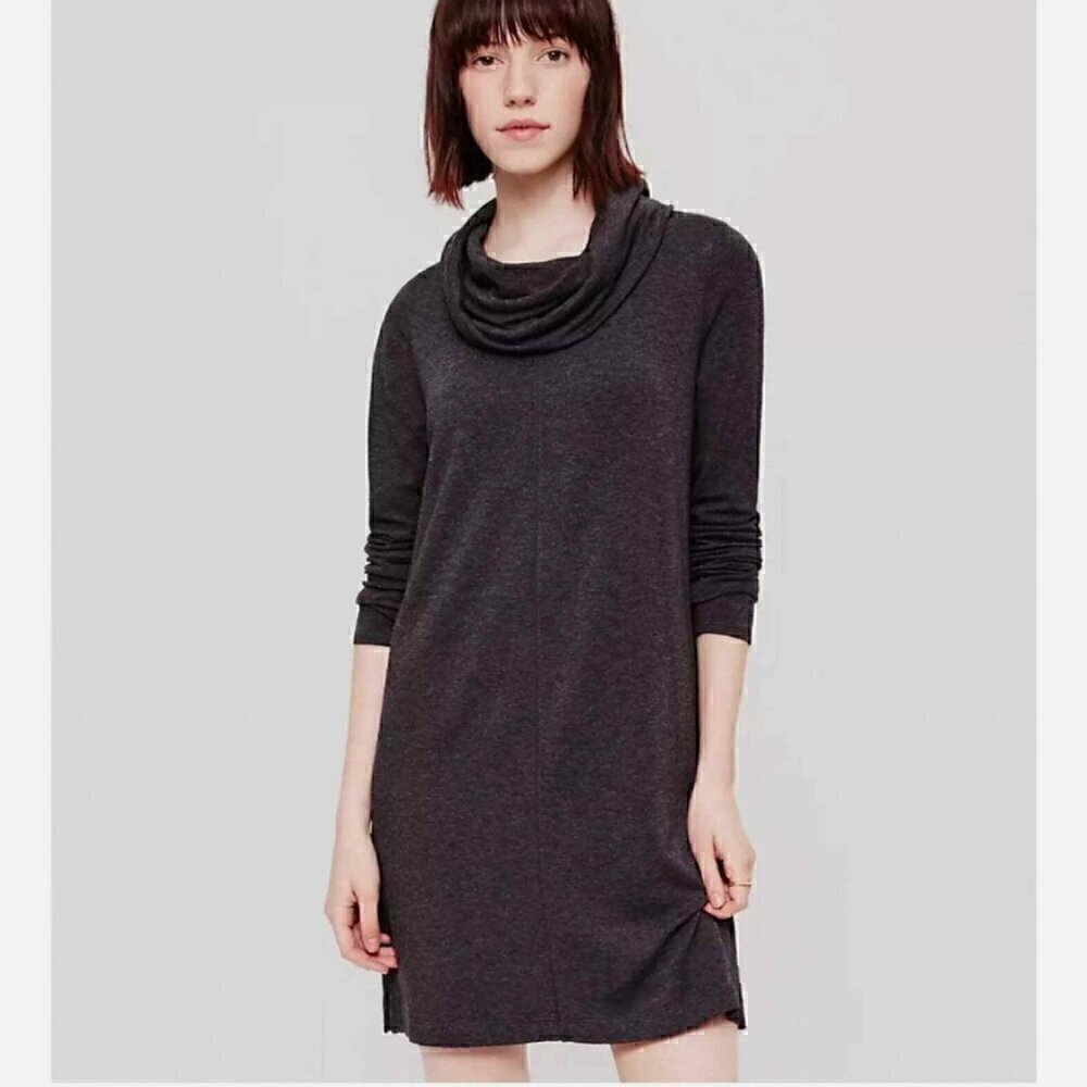 Lou & Grey Signature Soft Cowl Neck Knit Tunic Dress Charcoal Gray Size Small